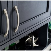 Version 1.0.0 An image showing a kitchen cabinet with dark gray drawers and white hardware.